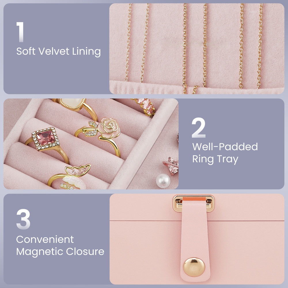 Portable Jewelry Box - 4.3L - Velvet - 2-Layer Storage