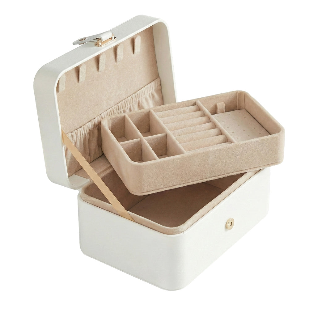 Portable Jewelry Box - 2 Layer - Velvet Lined - Necklace Hooks