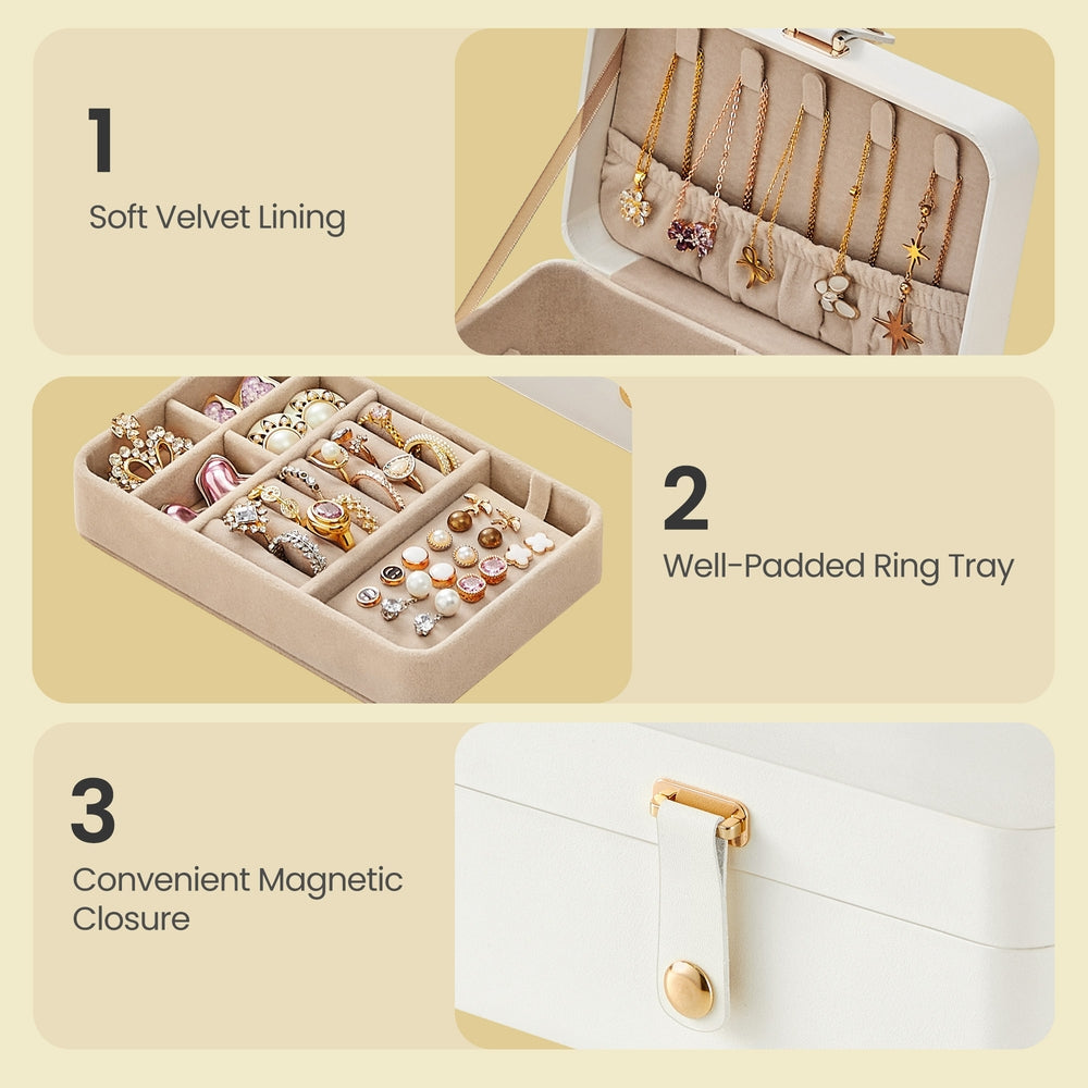 Portable Jewelry Box - 2 Layer - Velvet Lined - Necklace Hooks