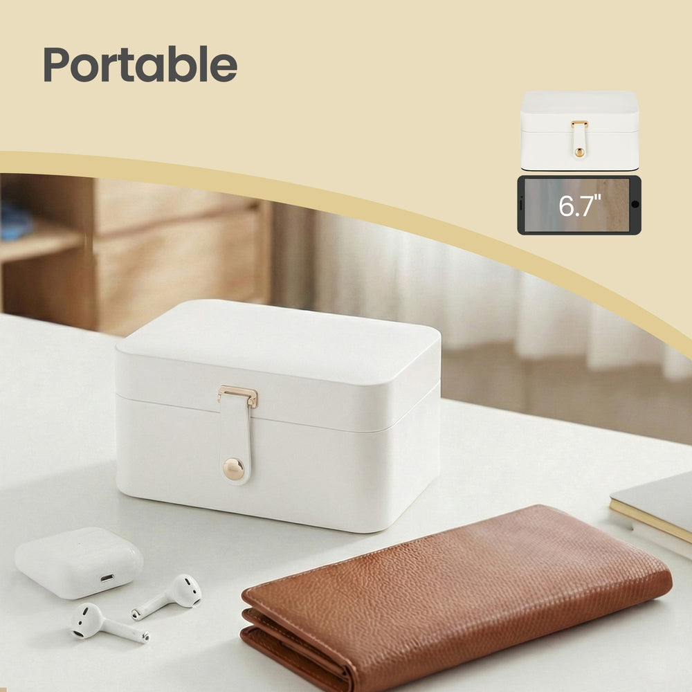 Portable Jewelry Box - 2 Layer - Velvet Lined - Necklace Hooks