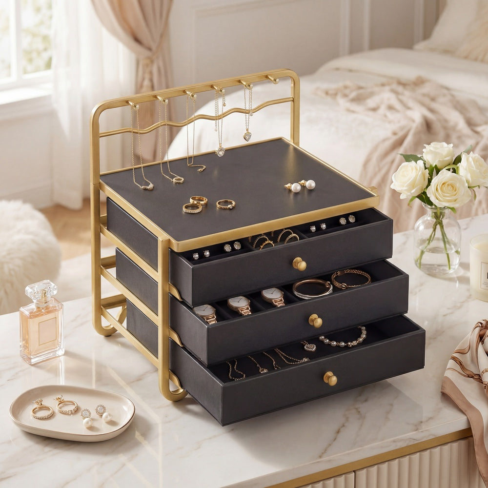 3-Layer Jewelry Organizer - 20L - Metal Frame - Open Storage