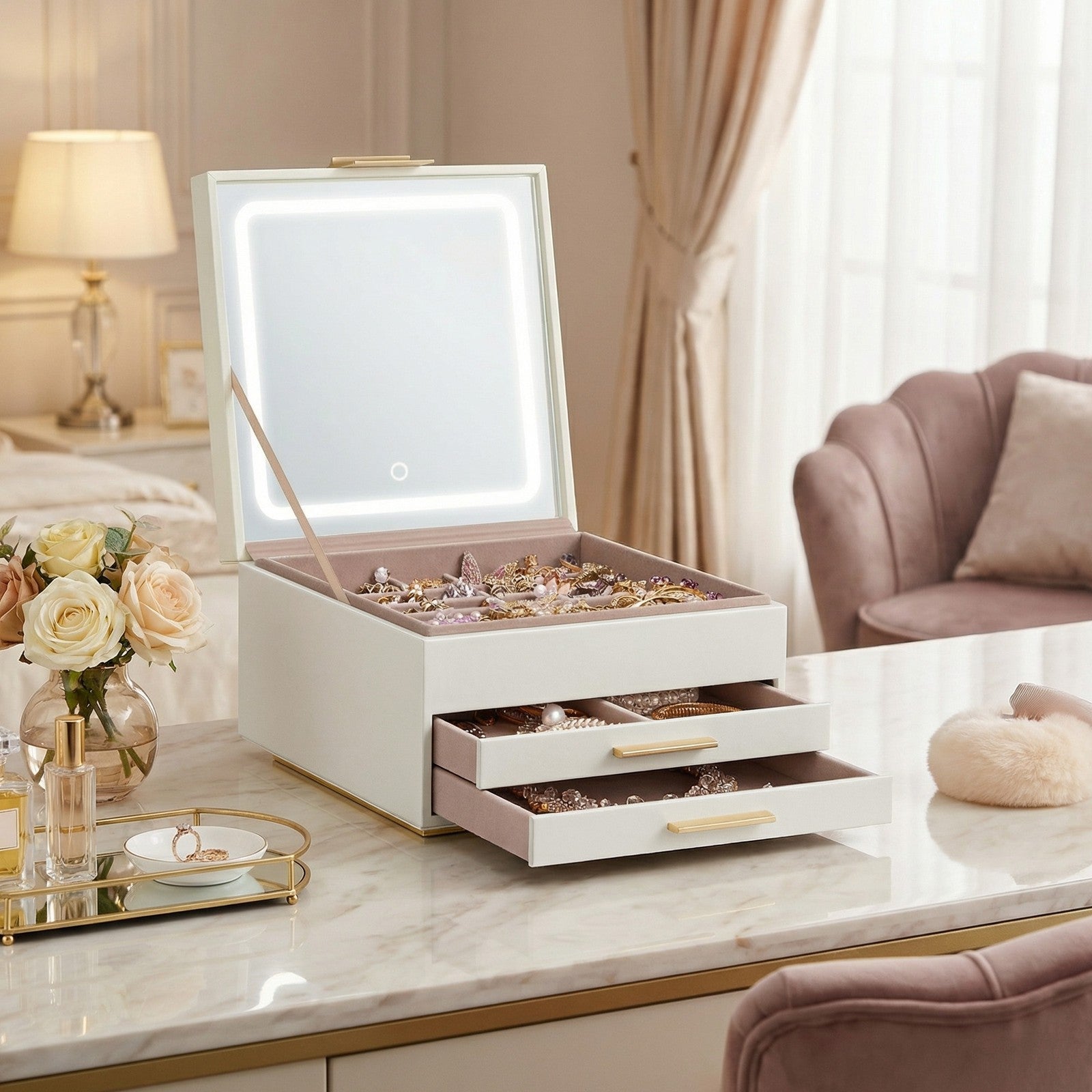 Jewellery Organiser - 3L - MDF - LED Mirror