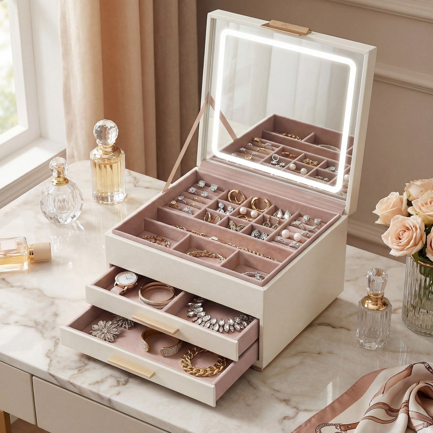 Jewellery Organiser - 3L - MDF - LED Mirror