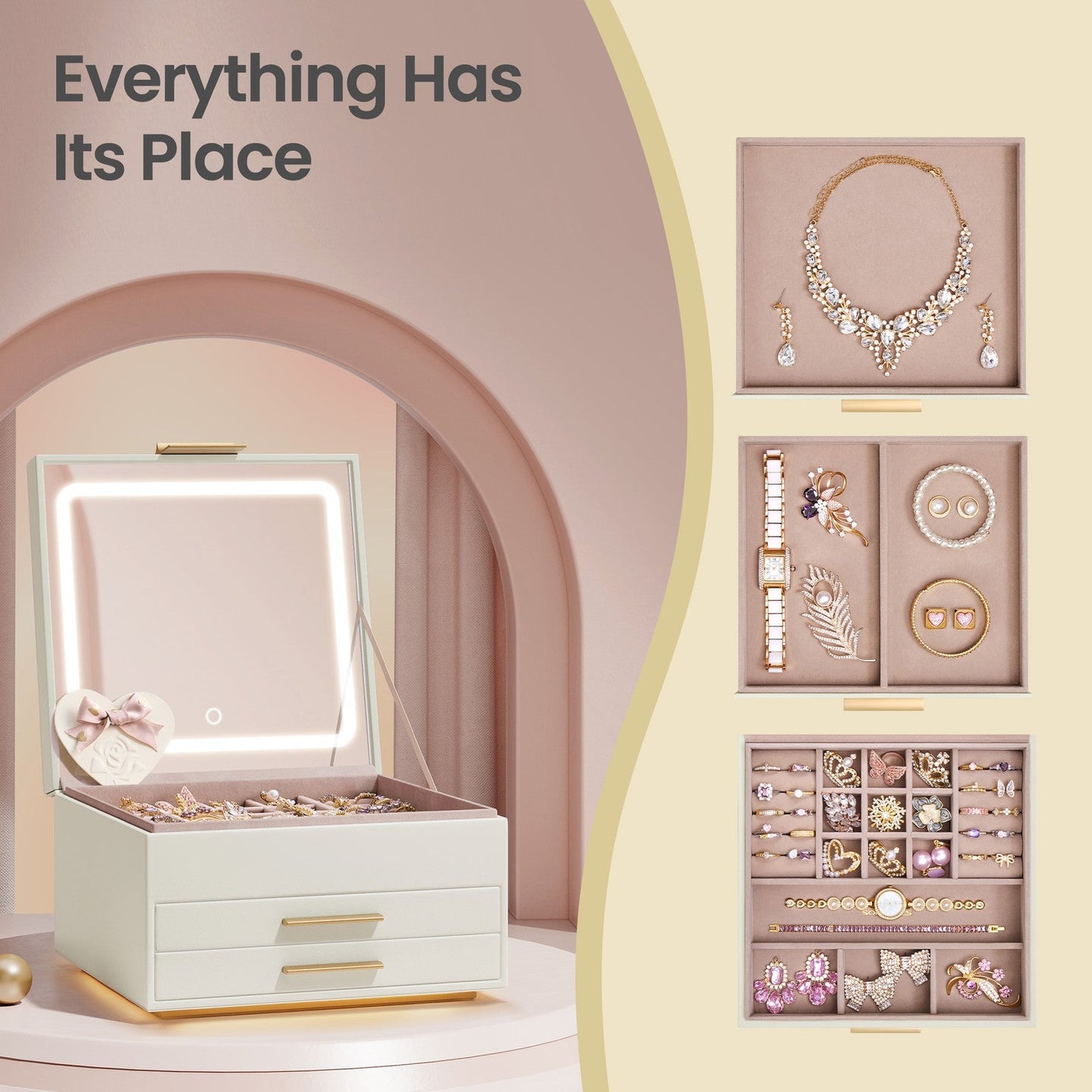 Jewellery Organiser - 3L - MDF - LED Mirror