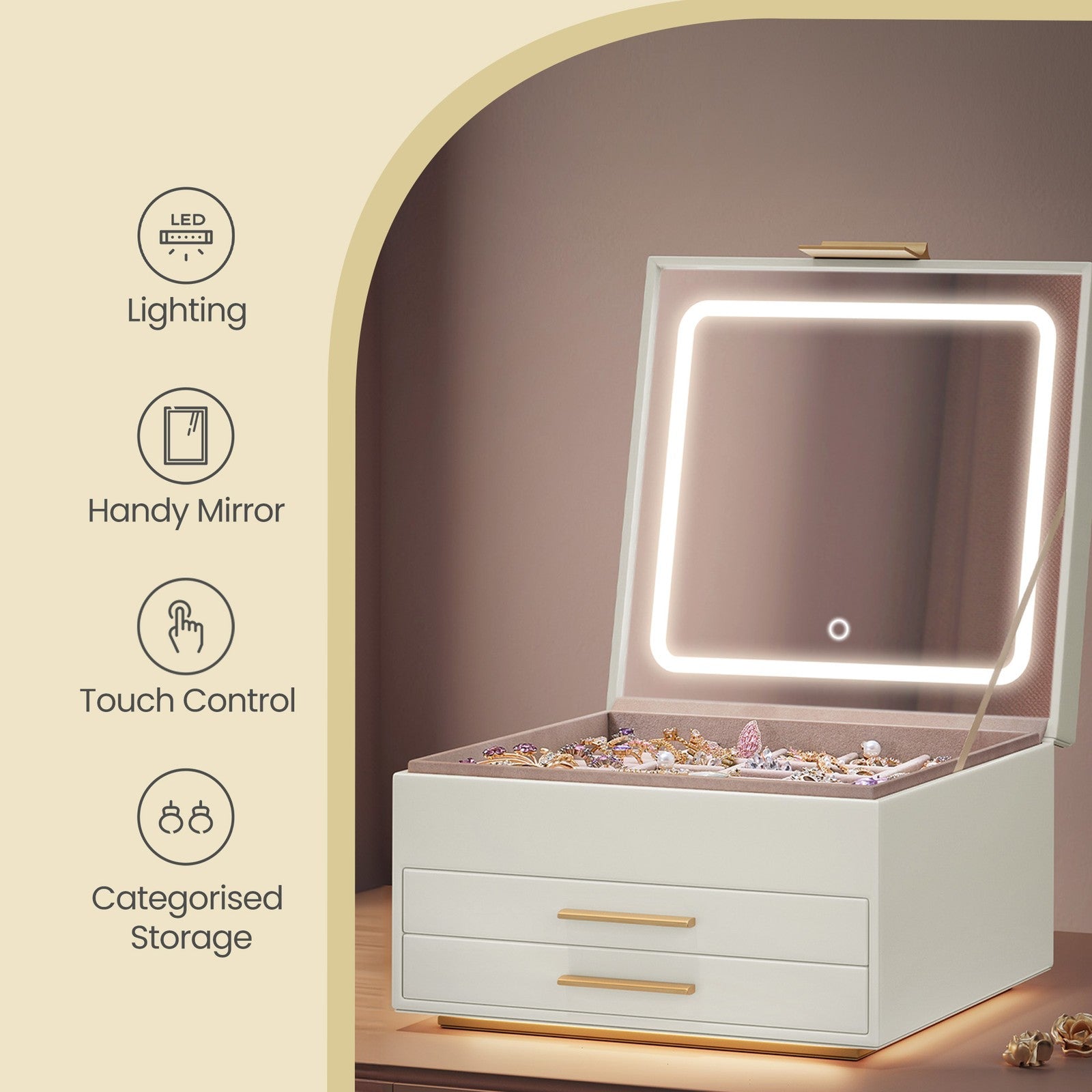 Jewellery Organiser - 3L - MDF - LED Mirror