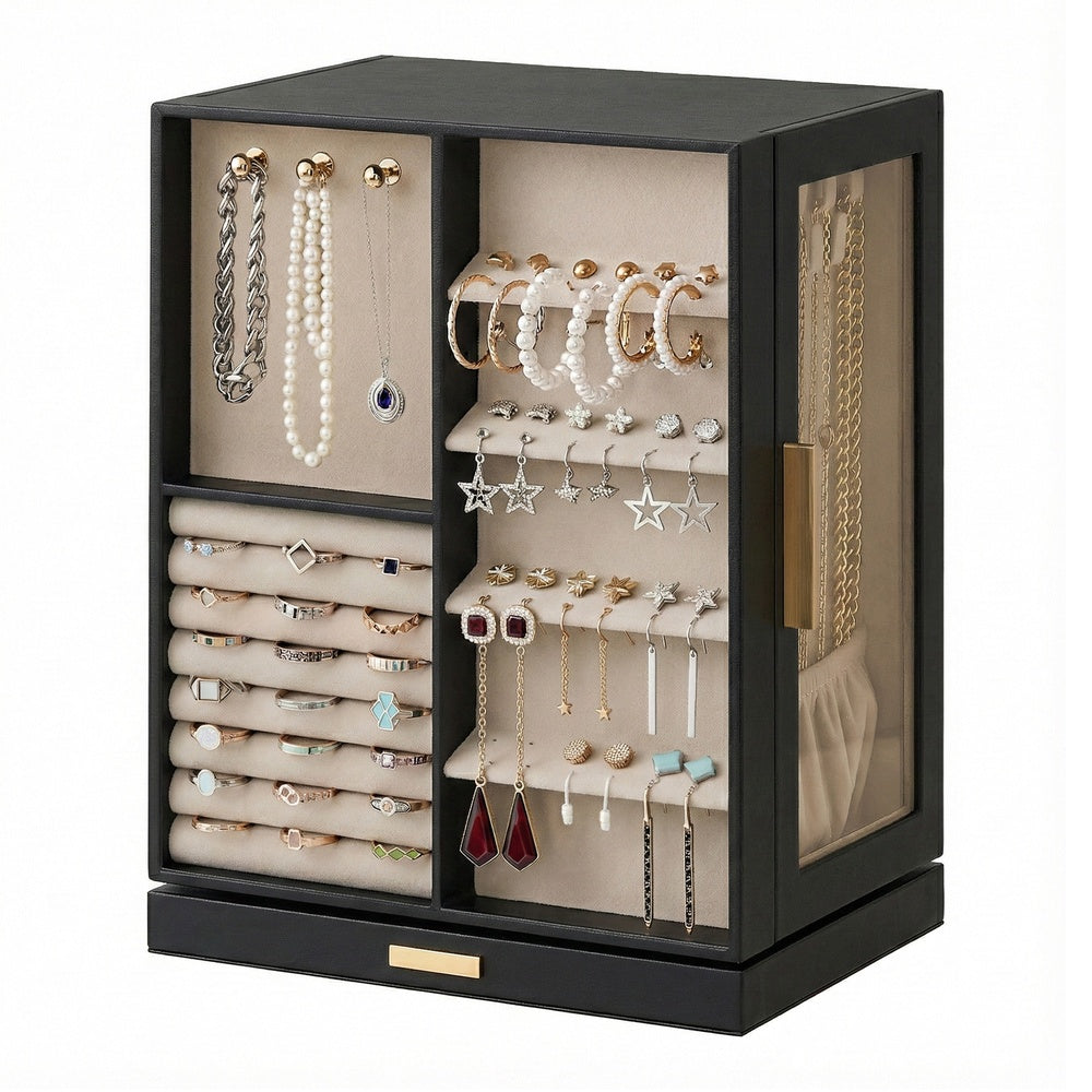 Jewellery Box 360° Rotating - MDF and PU-Coated Paper - Black