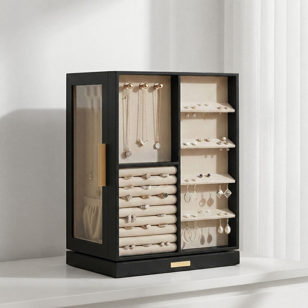 Jewellery Box 360° Rotating - MDF and PU-Coated Paper - Black