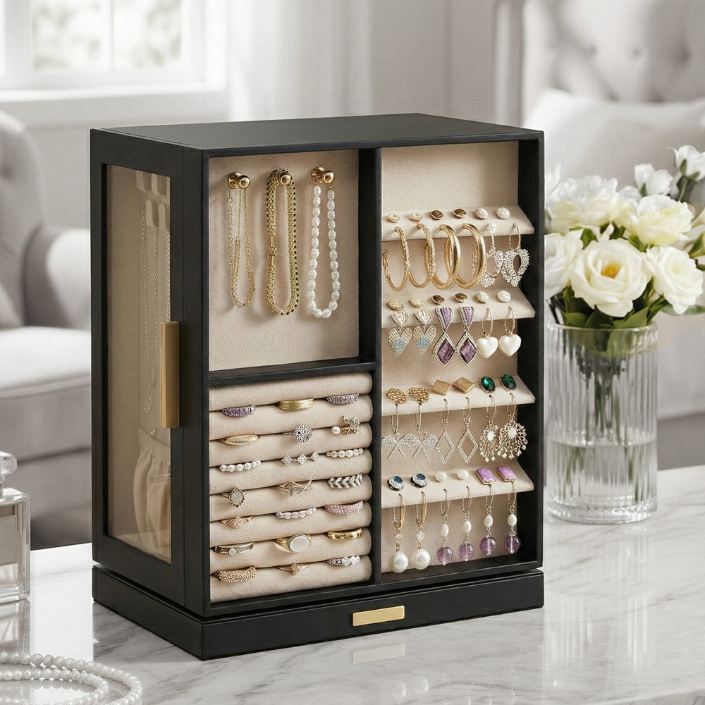 Jewellery Box 360° Rotating - MDF and PU-Coated Paper - Black