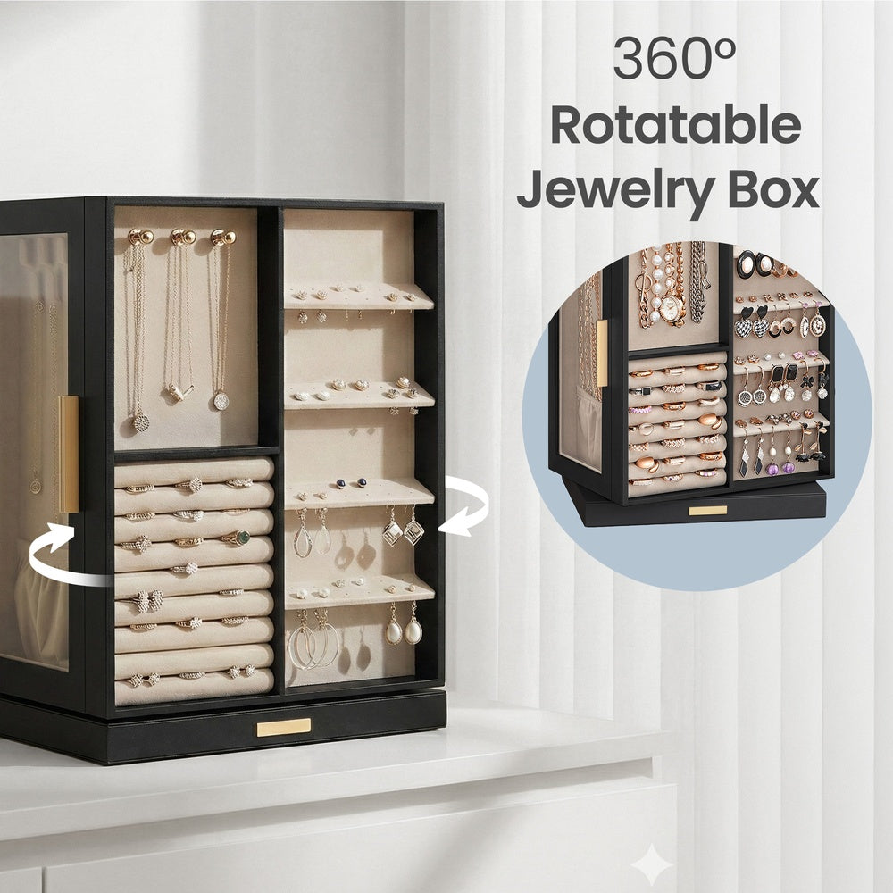 Jewellery Box 360° Rotating - MDF and PU-Coated Paper - Black