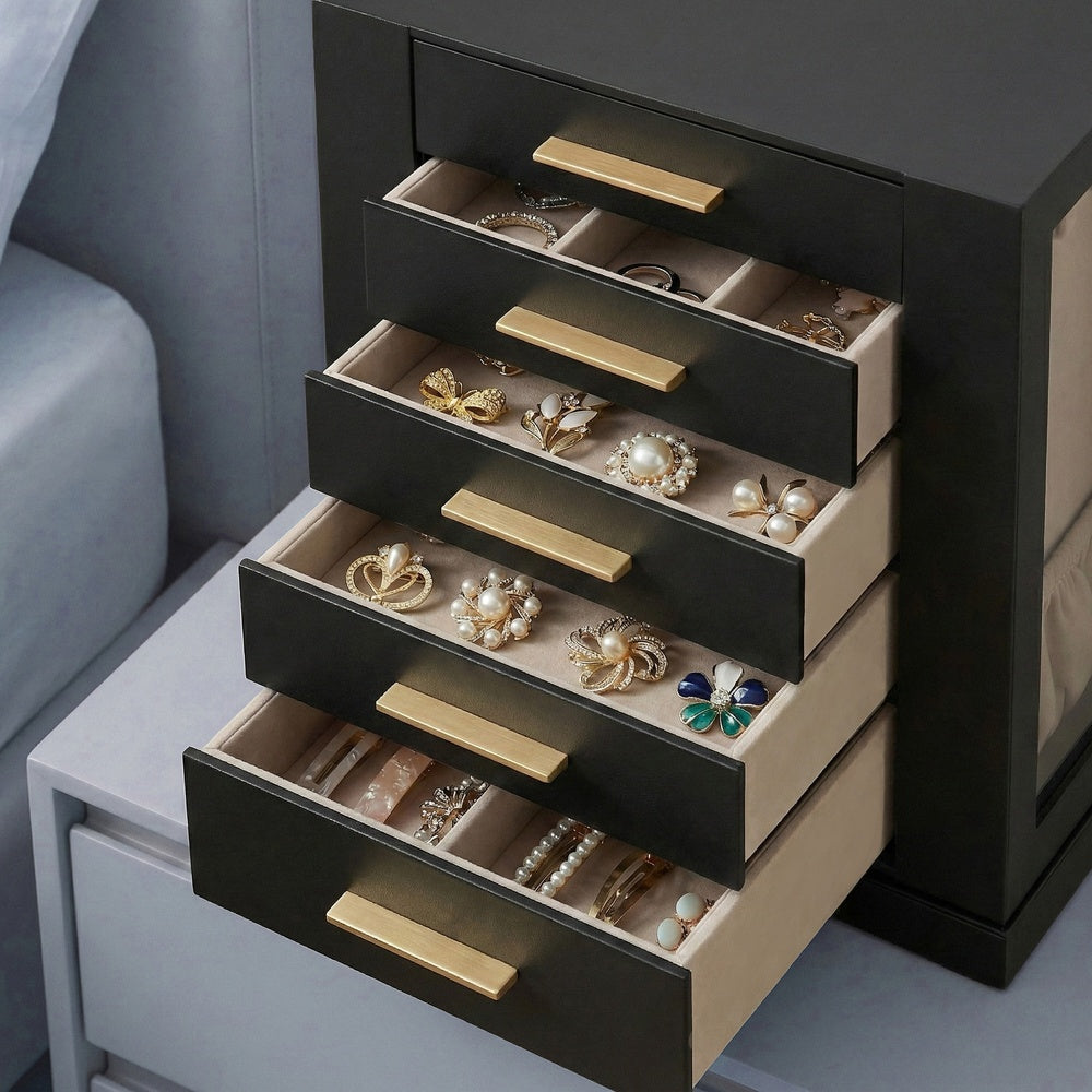 Jewellery Box 360° Rotating - MDF and PU-Coated Paper - Black