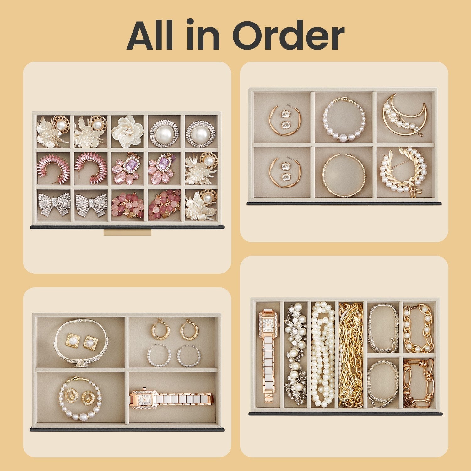 Jewellery Box - Glass - Cloud White and Gold - 6-Layer Organizer with 5 Drawers