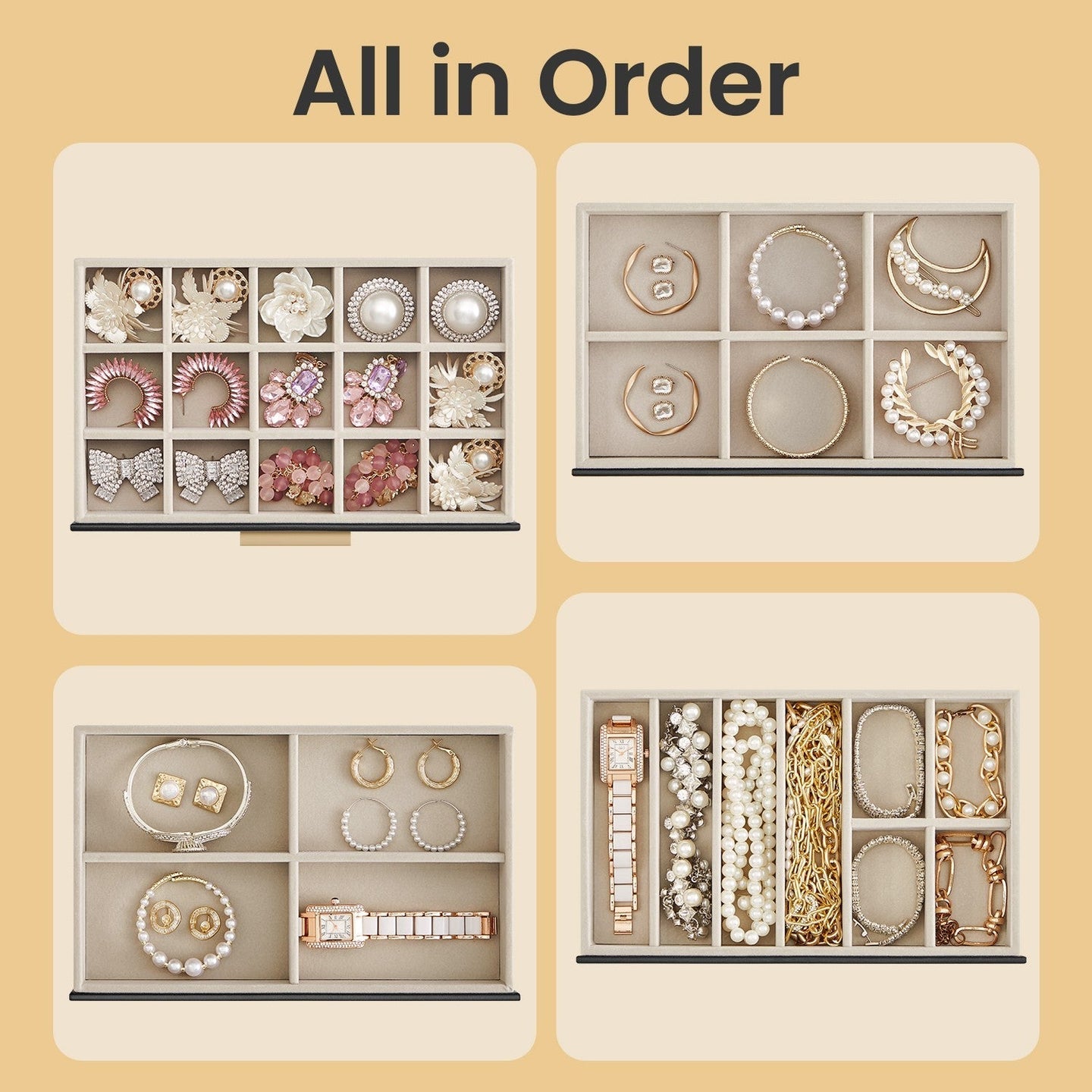Jewellery Box - Glass - Cloud White and Gold - 6-Layer Organizer with 5 Drawers