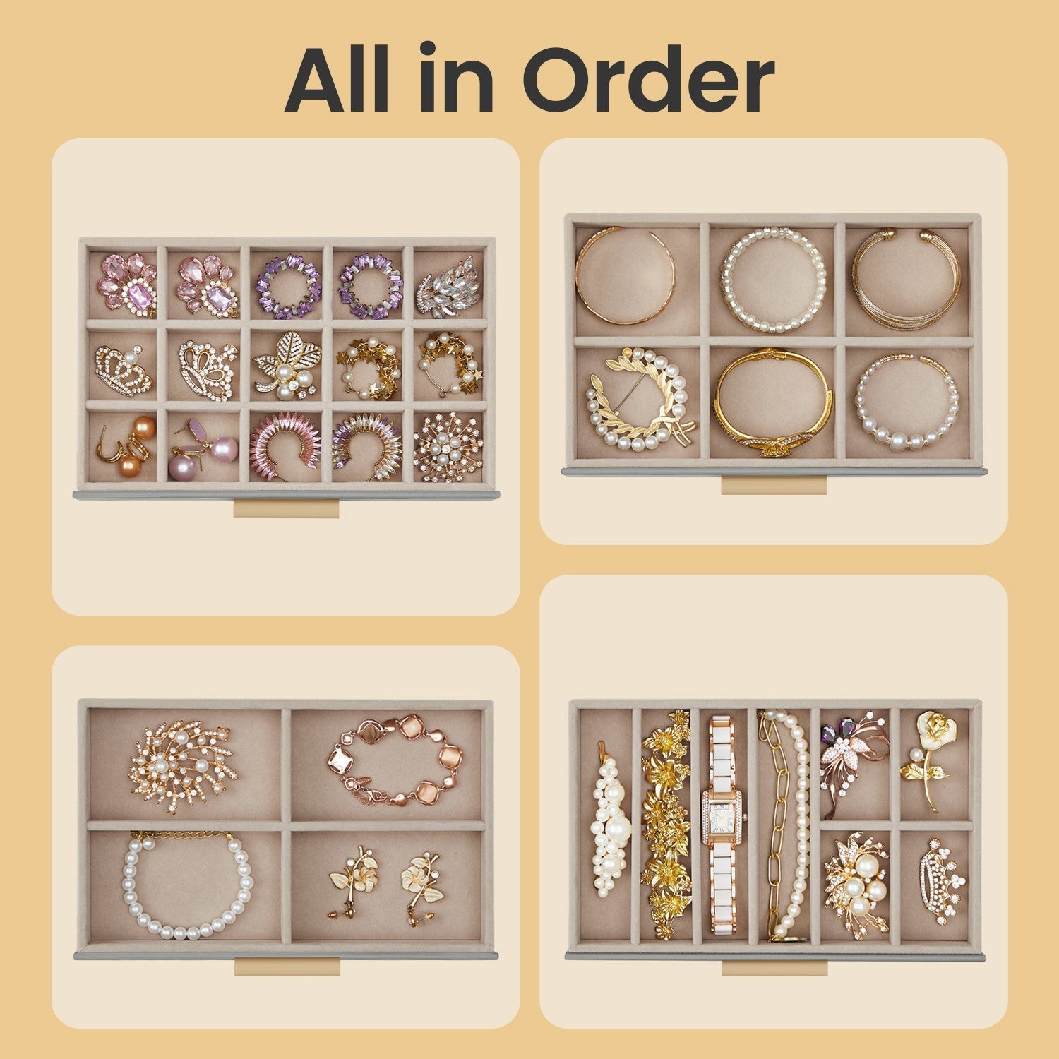 Jewellery Box - Glass - Cloud White and Gold - 6-Layer Organizer with 5 Drawers