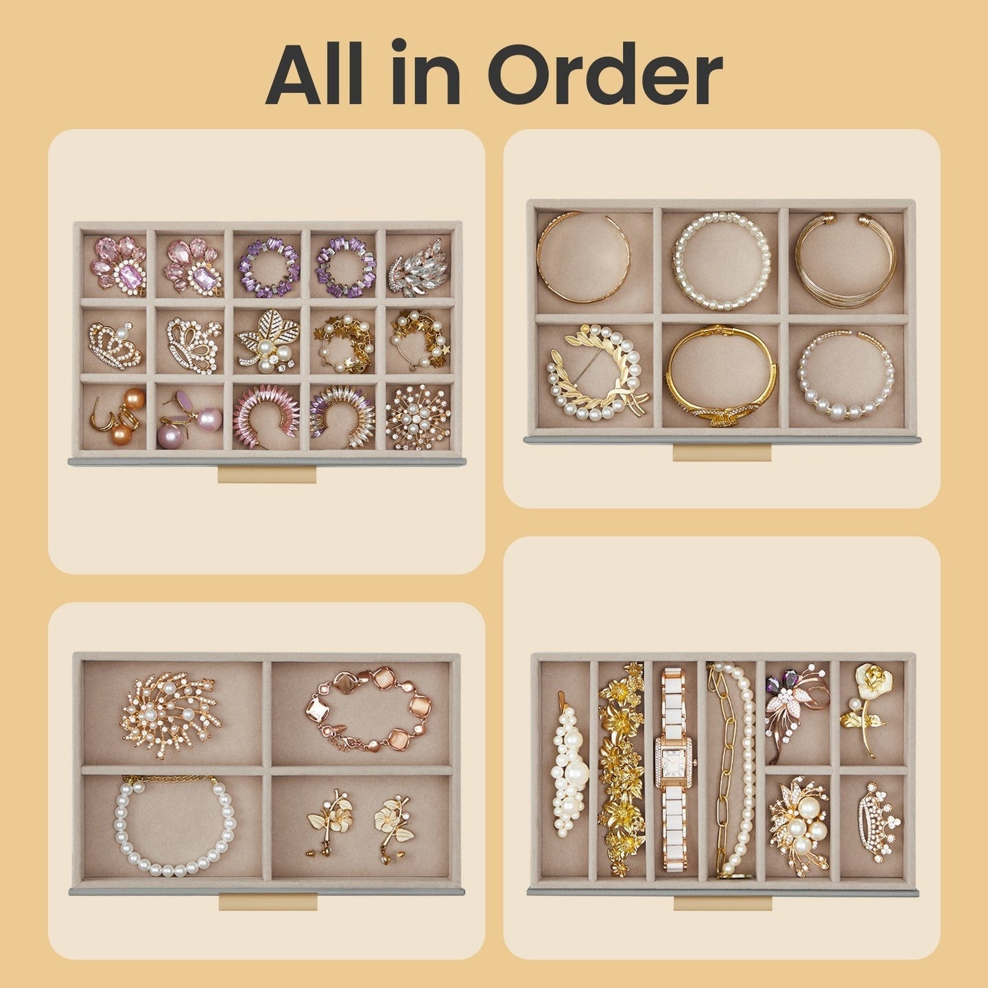 Jewellery Box - Glass - Cloud White and Gold - 6-Layer Organizer with 5 Drawers
