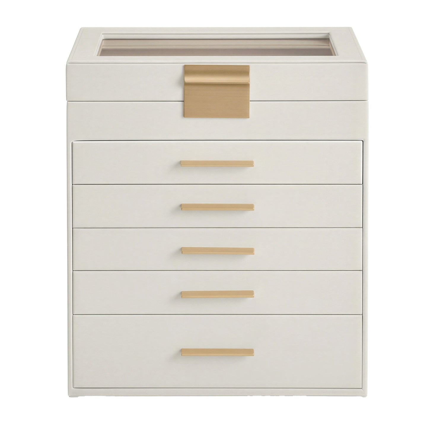 Jewellery Box - MDF and PU - White - with Glass Lid