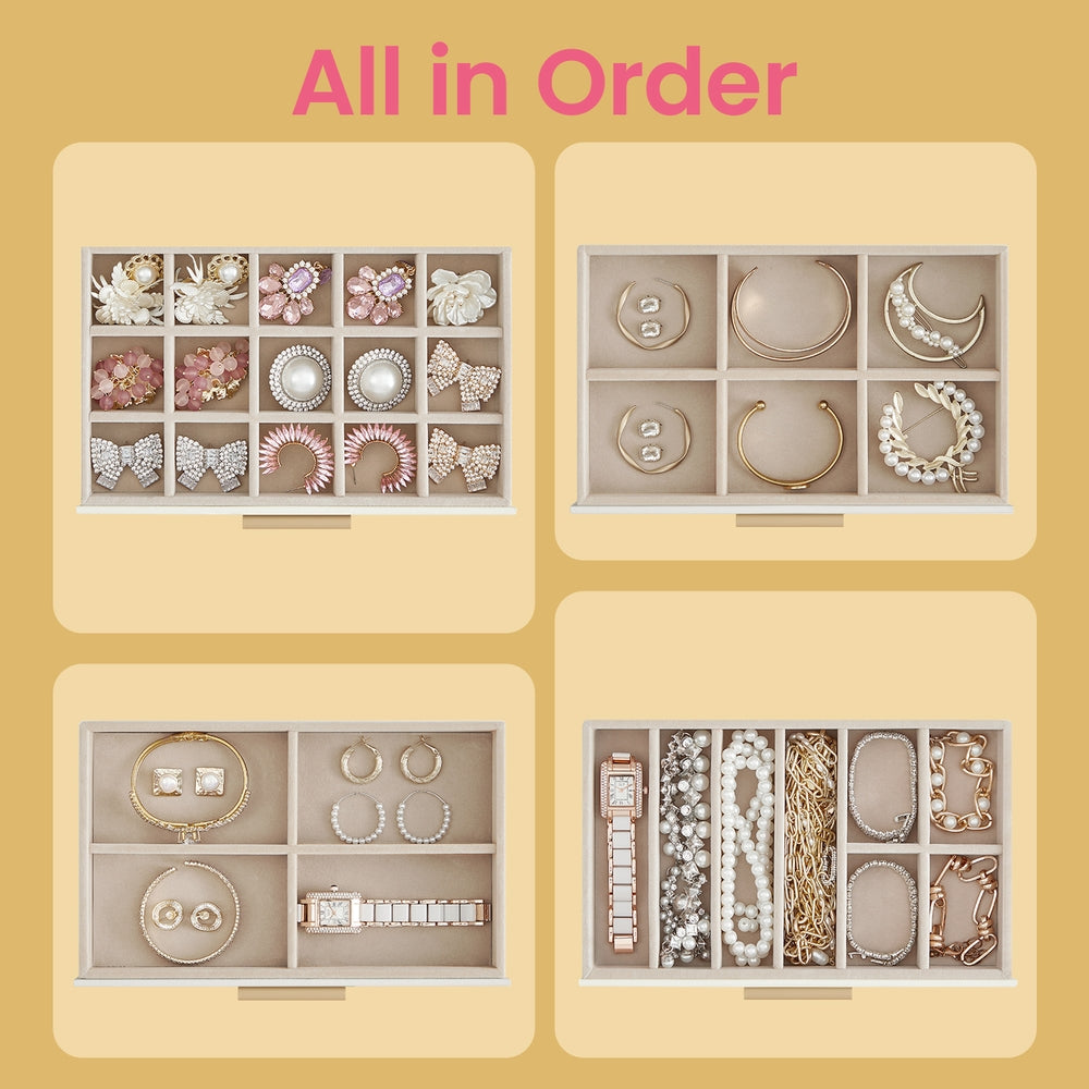 Jewellery Box - MDF and PU - White - with Glass Lid