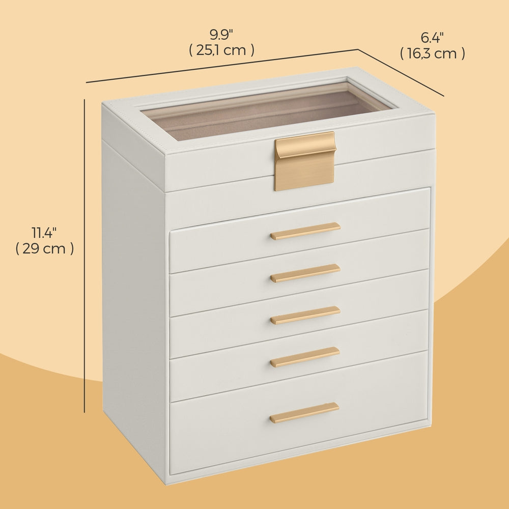 Jewellery Box - MDF and PU - White - with Glass Lid
