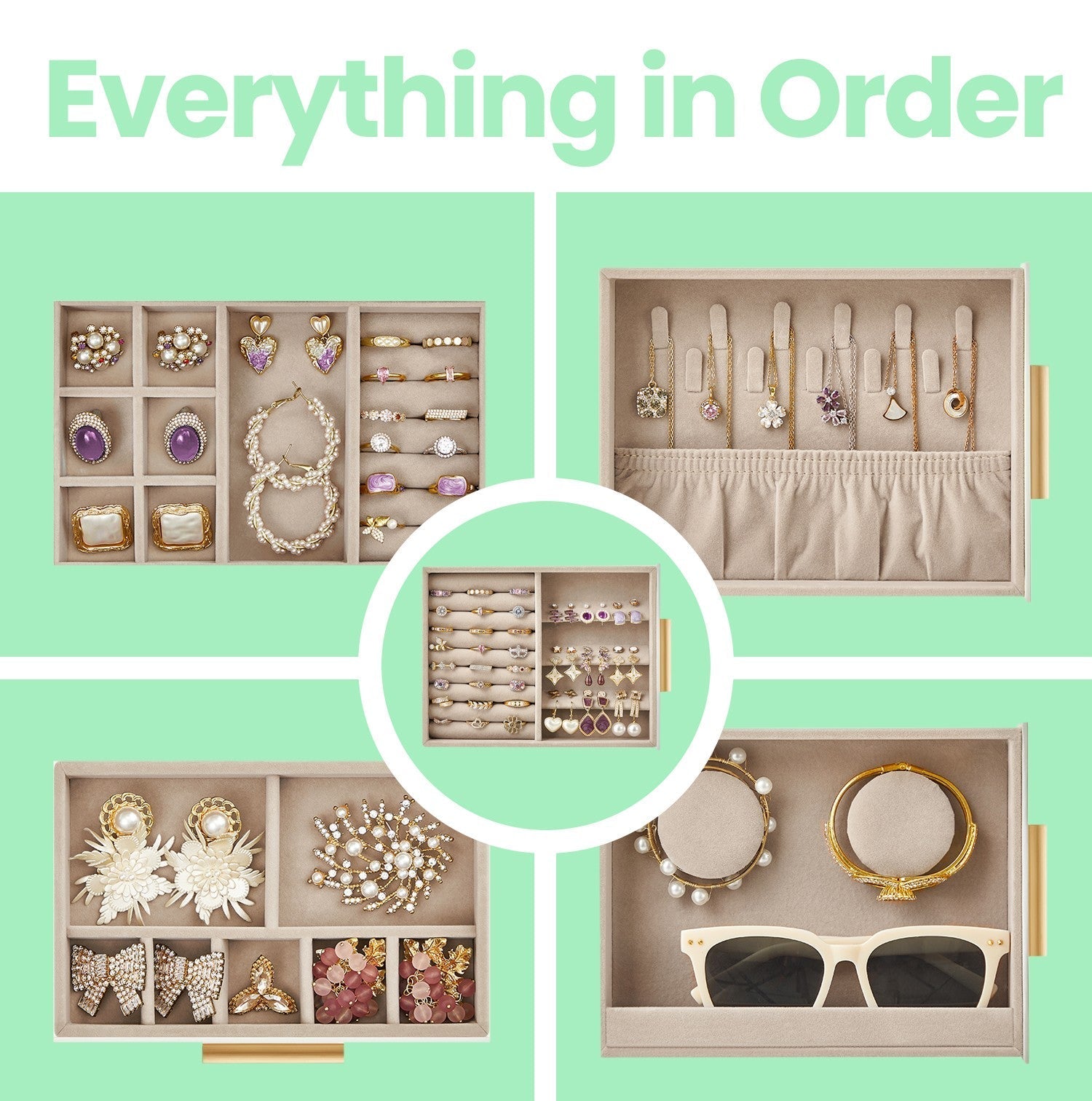 Jewellery Box - Glass - Cloud White - 5-Layer Organiser with 3 Side Drawers and Big Mirror