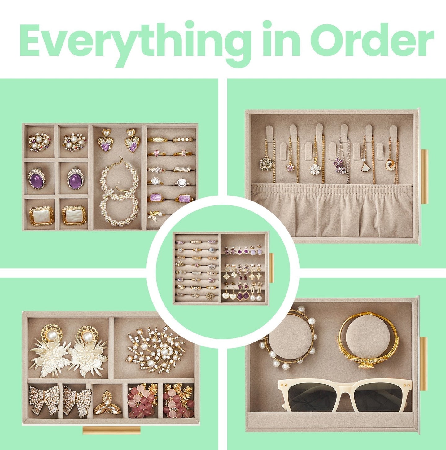 Jewellery Box - Glass - Cloud White - 5-Layer Organiser with 3 Side Drawers and Big Mirror