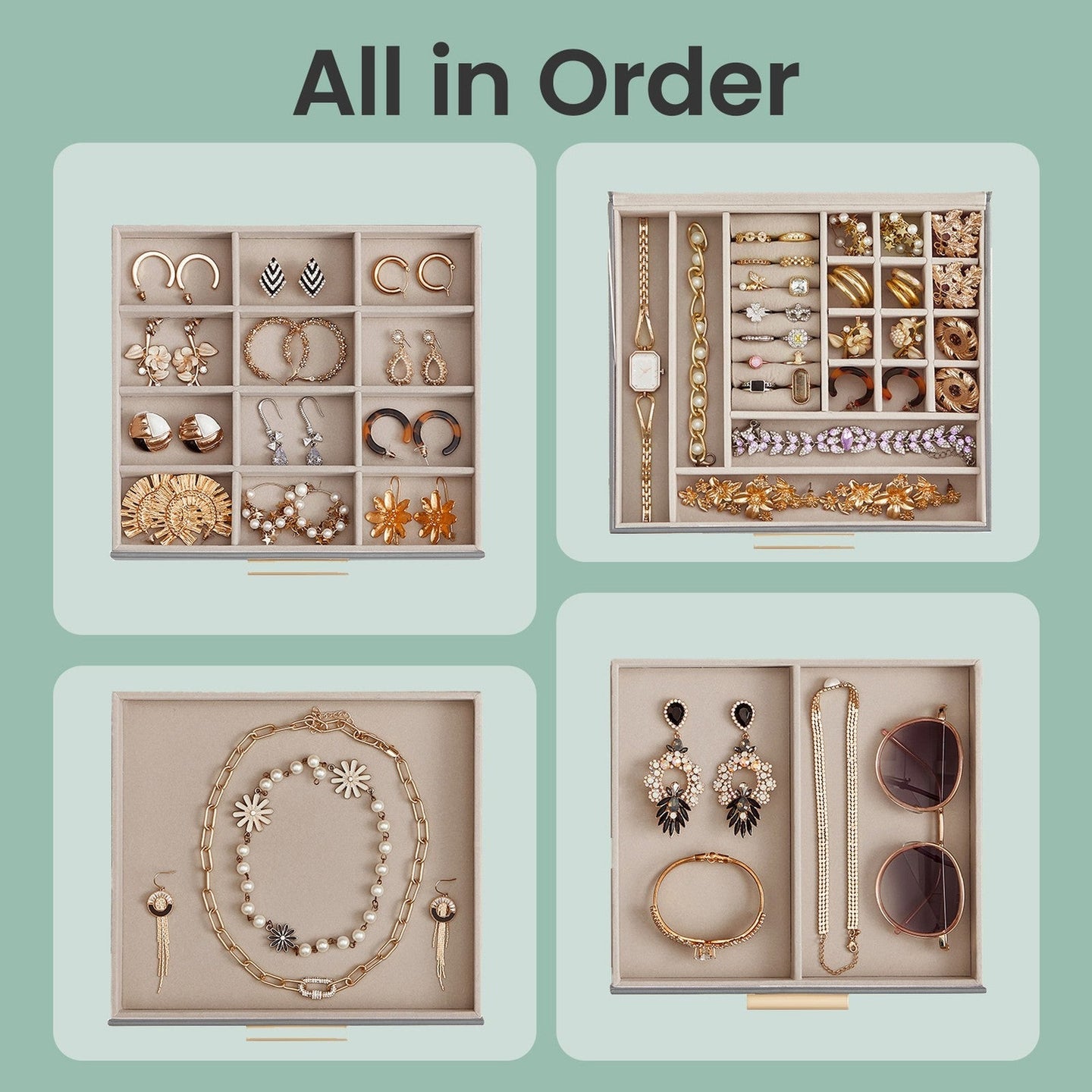 Jewellery Box - Glass - Cloud White and Gold - 3-Layer Organizer with 2 Drawers