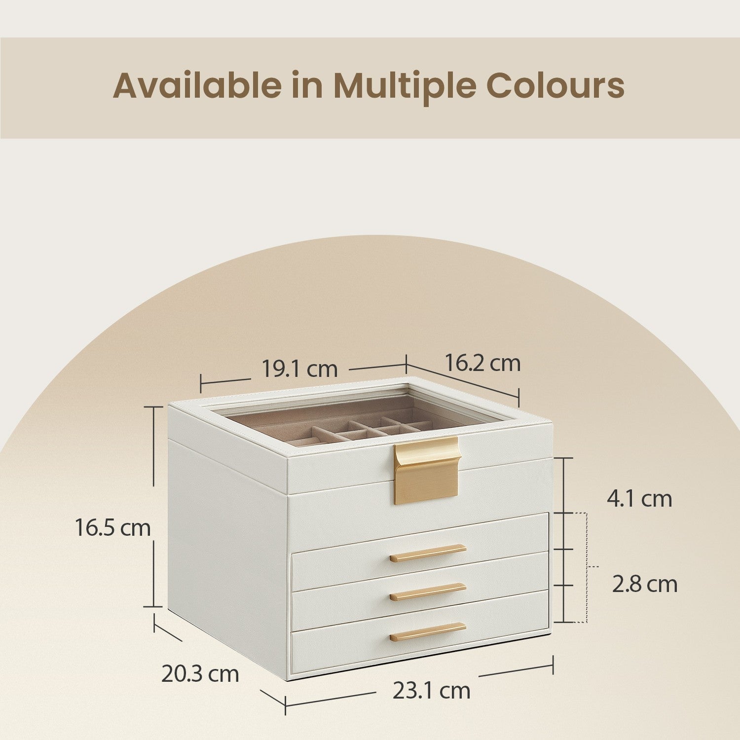 Jewellery Box - Glass - Cloud White and Gold - 4-Layer Organiser with 3 Drawers