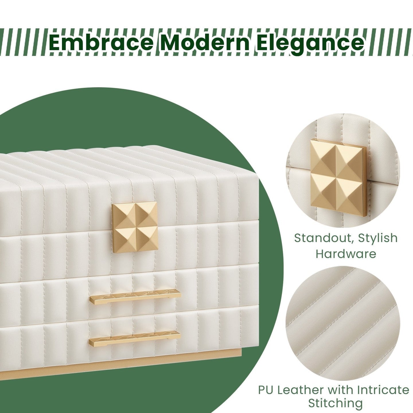 Jewellery Box - PU - Cloud White - 3 Tiers with Mirror and 2 Drawers