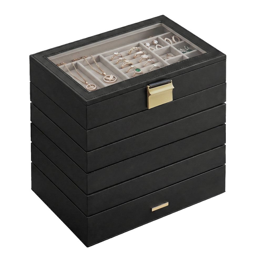 Jewellery Organiser Box - MDF and PU - with Glass Lid