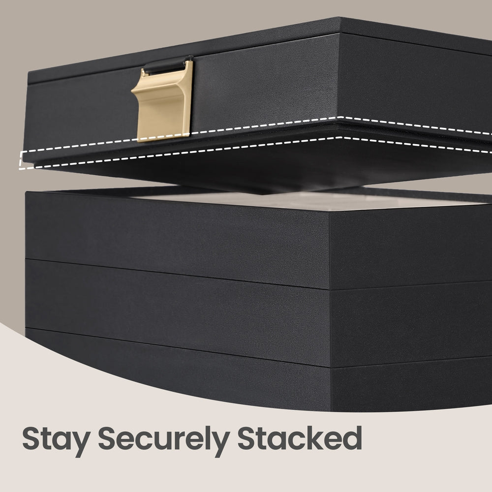 Jewellery Organiser Box - MDF and PU - with Glass Lid