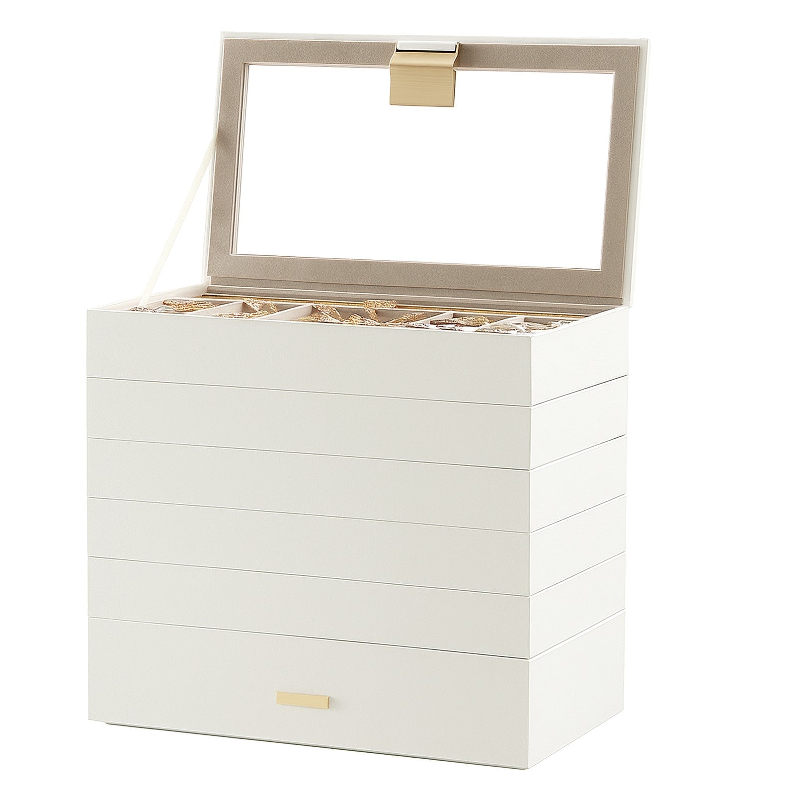 Jewellery Organiser Box - Wood - 6-Tier Stackable Design with Clear Lid - Large