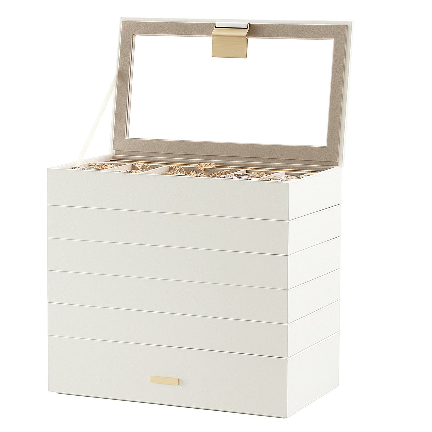 Jewellery Organiser Box - Wood - 6-Tier Stackable Design with Clear Lid - Large