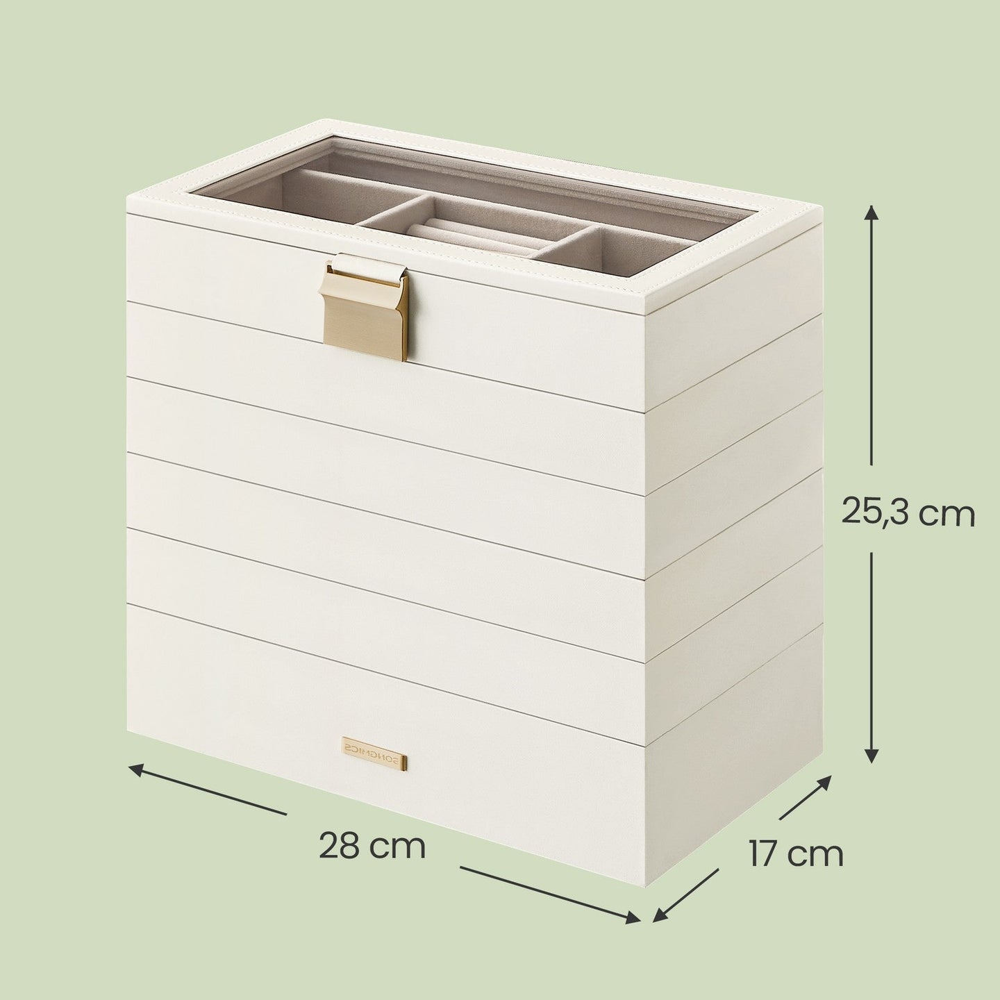 Jewellery Organiser Box - Wood - 6-Tier Stackable Design with Clear Lid - Large