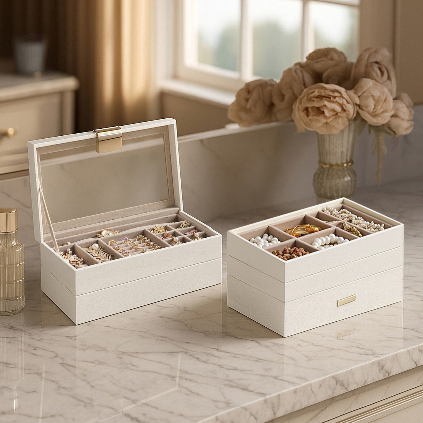 Jewellery Organiser Box - Wood - 6-Tier Stackable Design with Clear Lid - Large