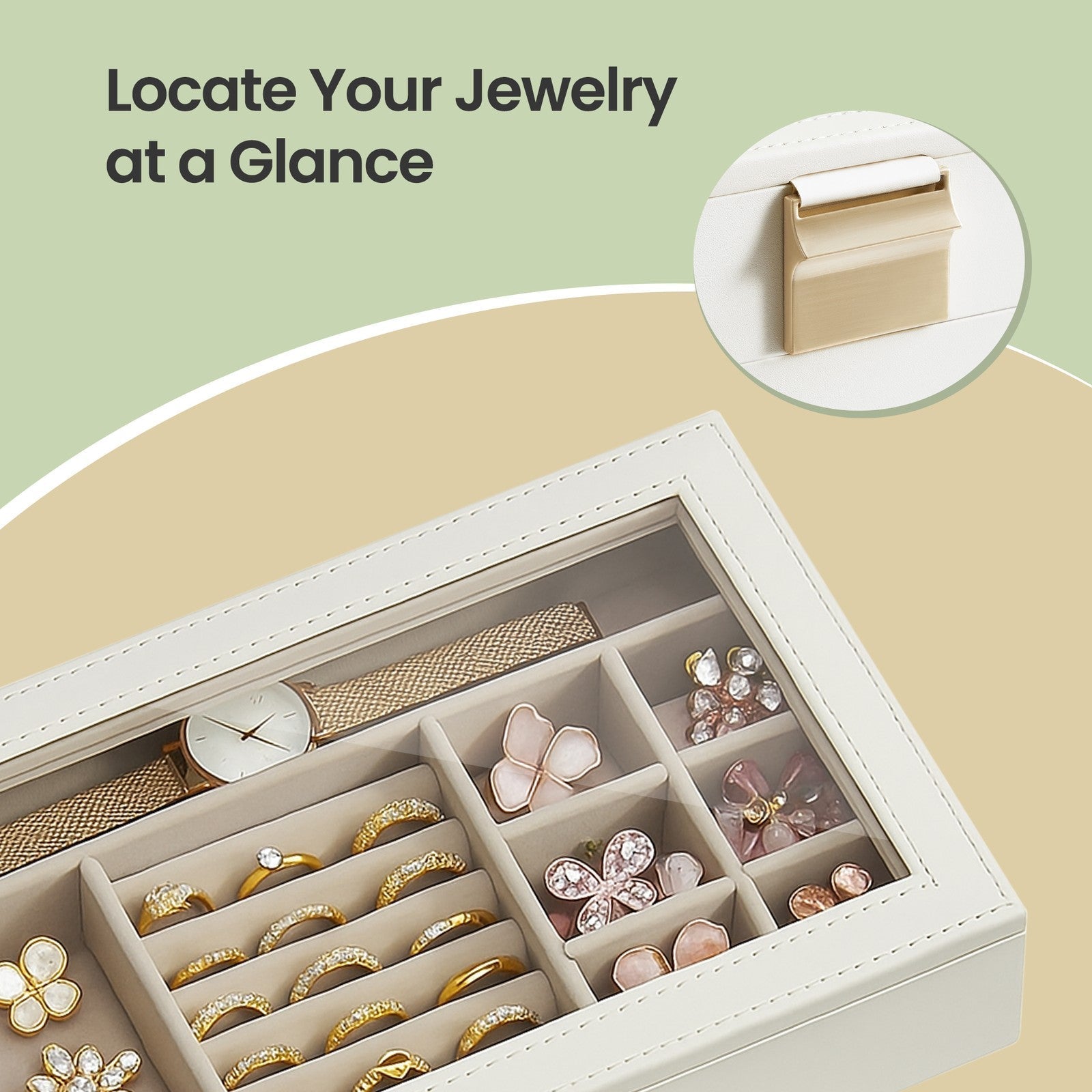 Jewellery Organiser Box - Wood - 6-Tier Stackable Design with Clear Lid - Large