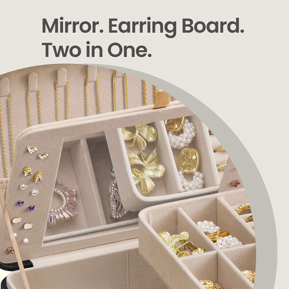 Jewellery Storage Case - 2L - MDF - Built-In Mirror