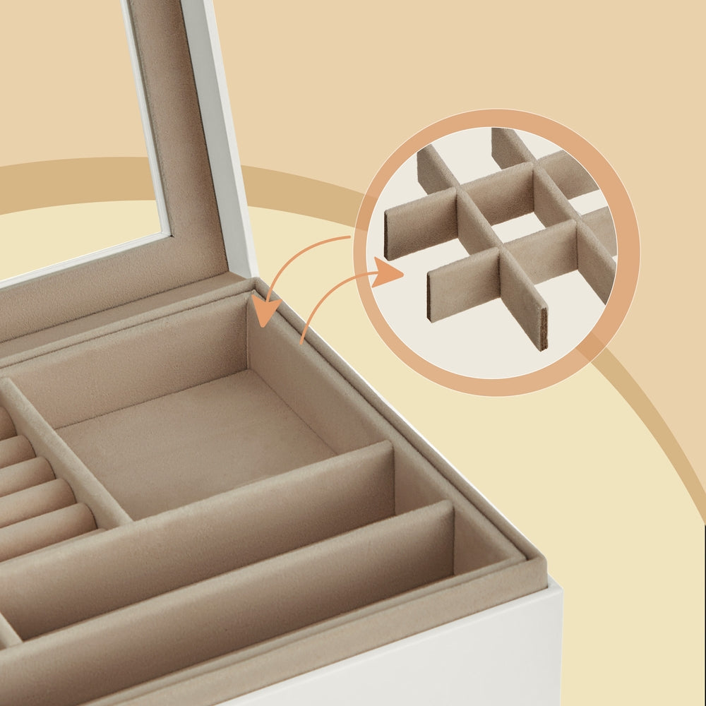 Jewellery Organiser - 2-Layer - MDF - Glass Lid