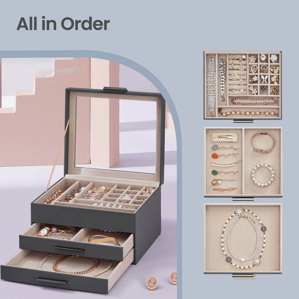 Jewellery Box - MDF and PU - with Glass Lid