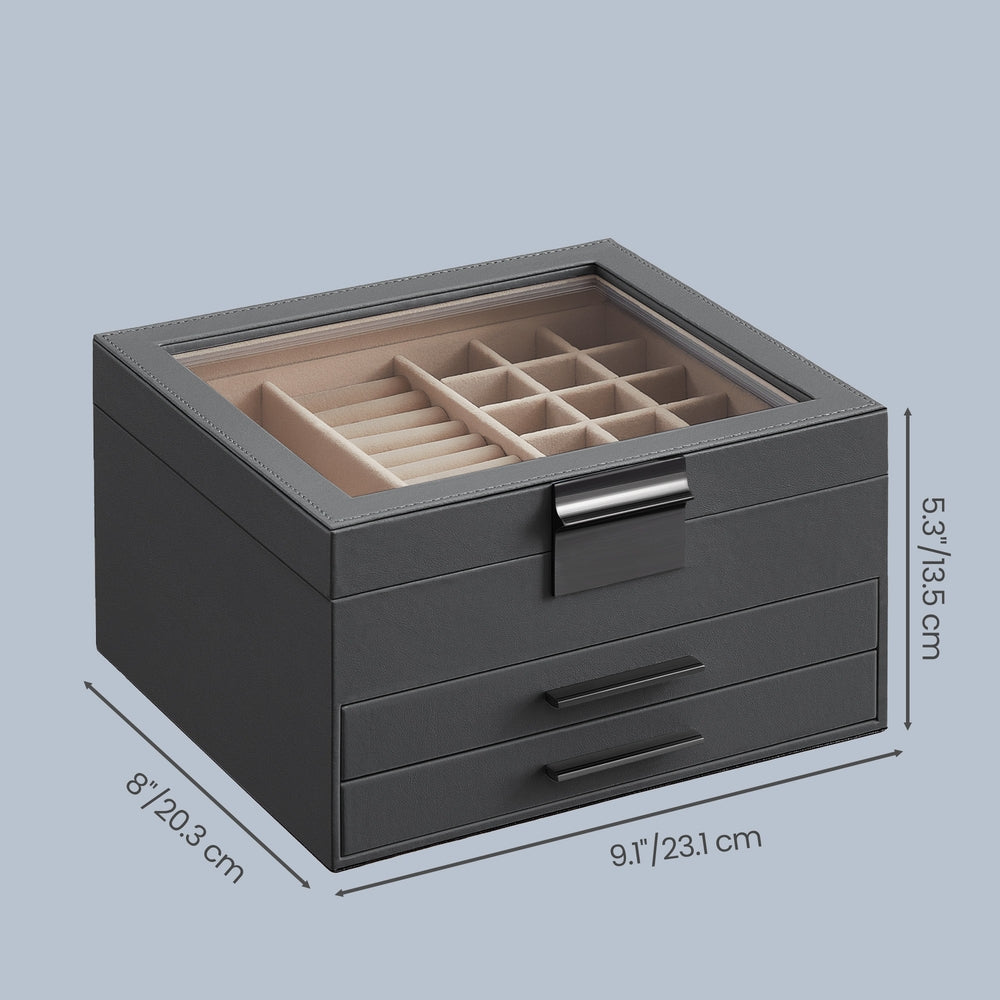 Jewellery Box - MDF and PU - with Glass Lid