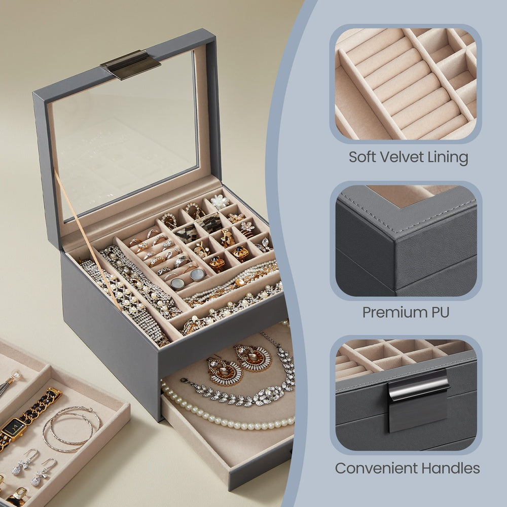 Jewellery Box - MDF and PU - with Glass Lid
