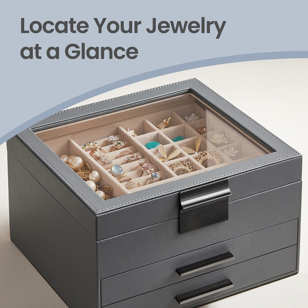 Jewellery Box - MDF and PU - with Glass Lid