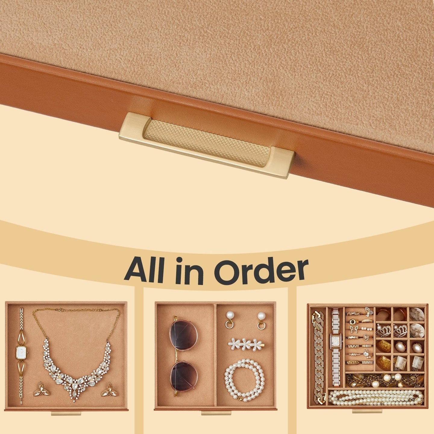 Jewelry Box - Glass - Cloud White and Gold - 3-Layer Organizer with 2 Drawers