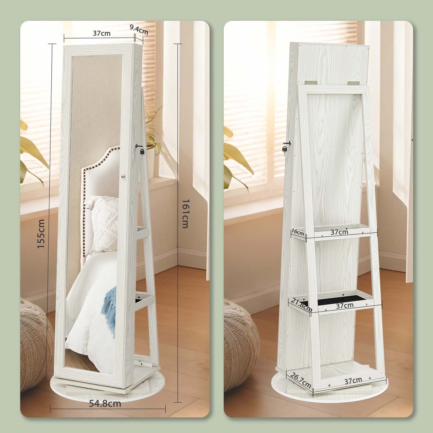 Jewellery Cabinet - Wood - White with Greyish Wood Grain