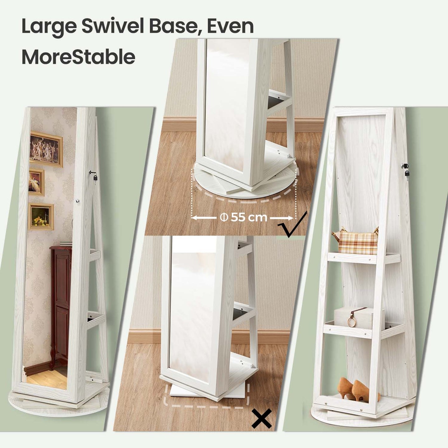 Jewellery Cabinet - Wood - White with Greyish Wood Grain
