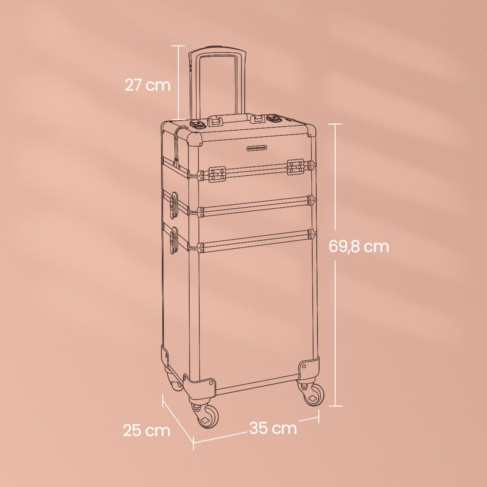 Makeup Case on Wheels - 35L - Aluminium - Lockable