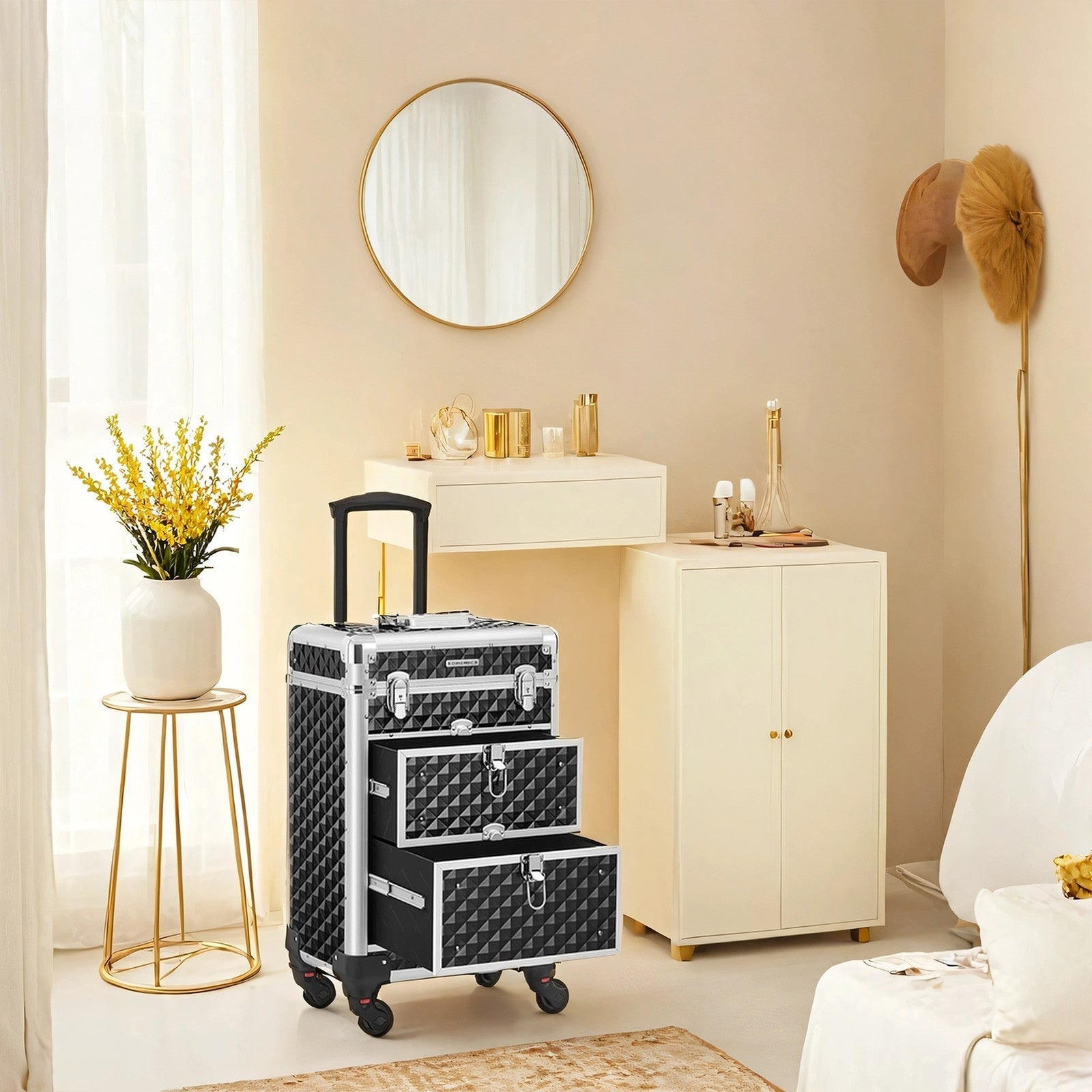 Makeup Trolley - Rolling with 2 Drawers - ABS - Red
