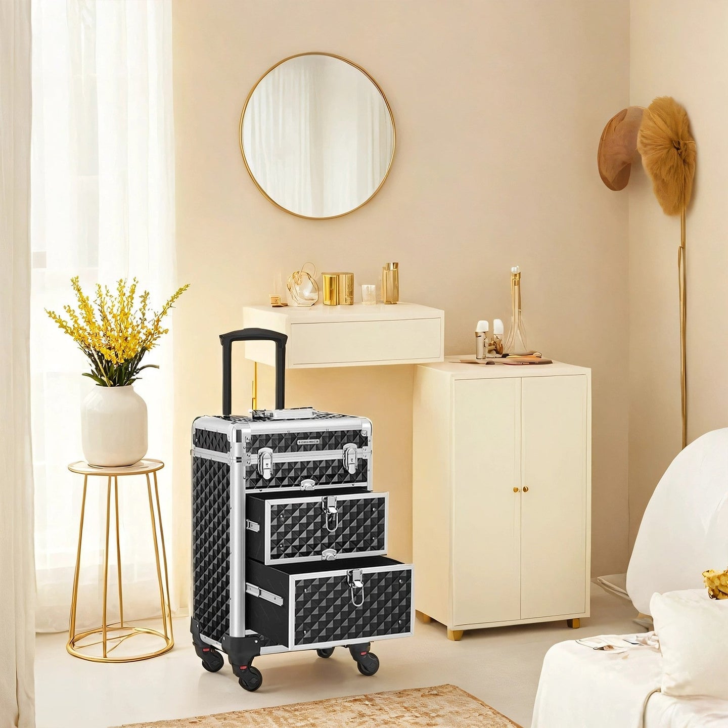 Makeup Trolley - Rolling with 2 Drawers - ABS - Red