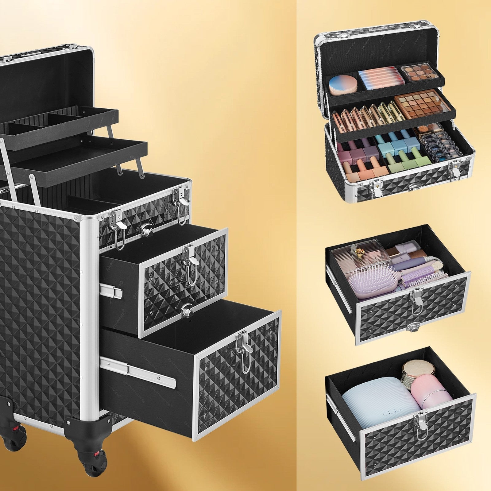 Makeup Trolley - Rolling with 2 Drawers - ABS - Red