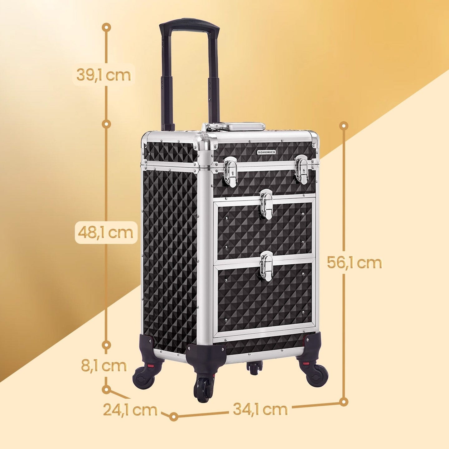 Makeup Trolley - Rolling with 2 Drawers - ABS - Red