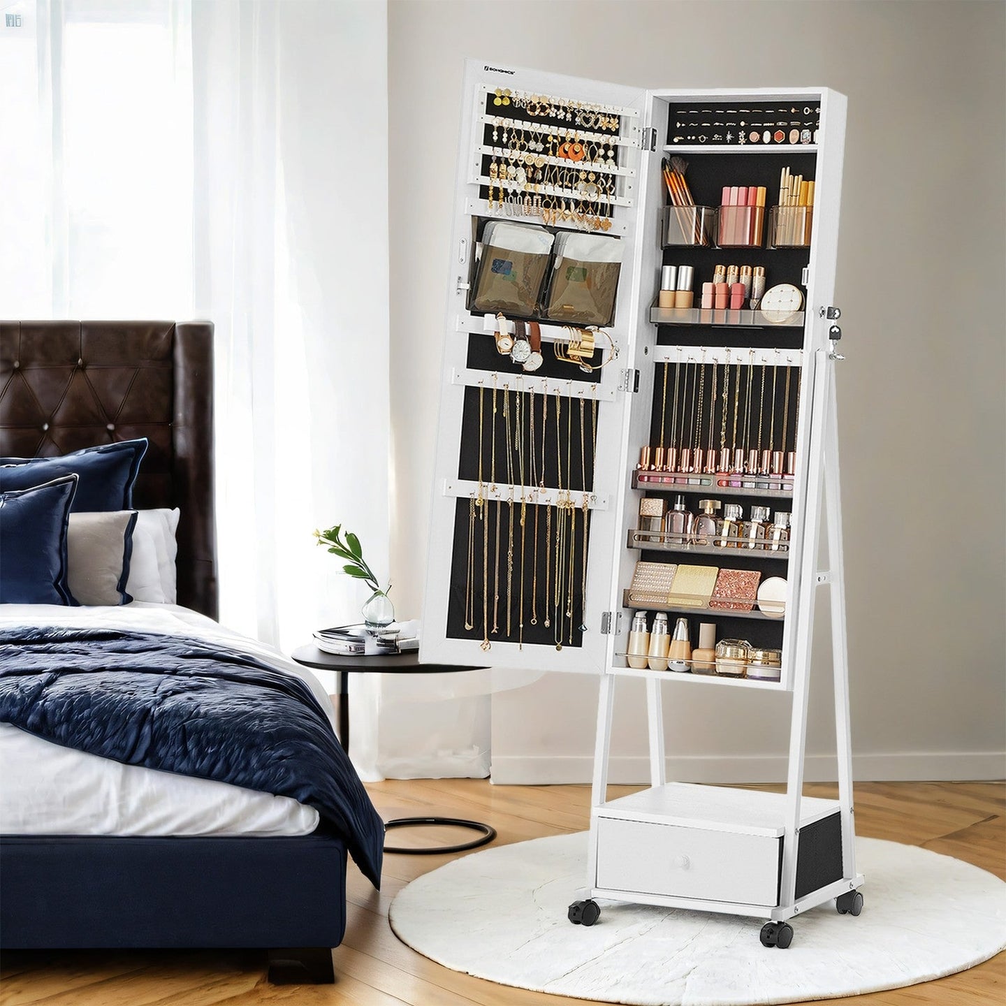 Floor Standing Jewellery Cabinet - 30L - MDF - Lockable Organizer