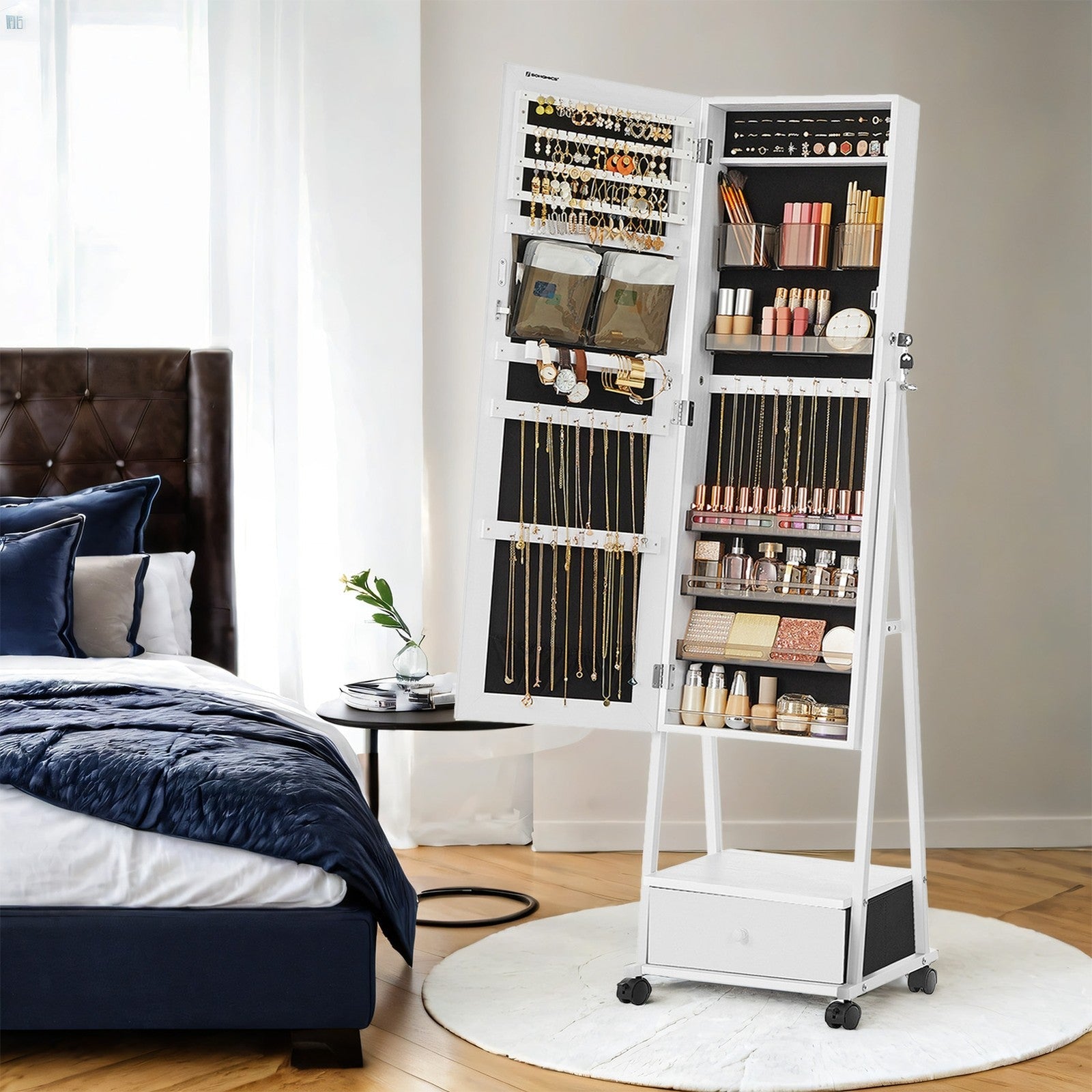 Floor Standing Jewellery Cabinet - 30L - MDF - Lockable Organizer