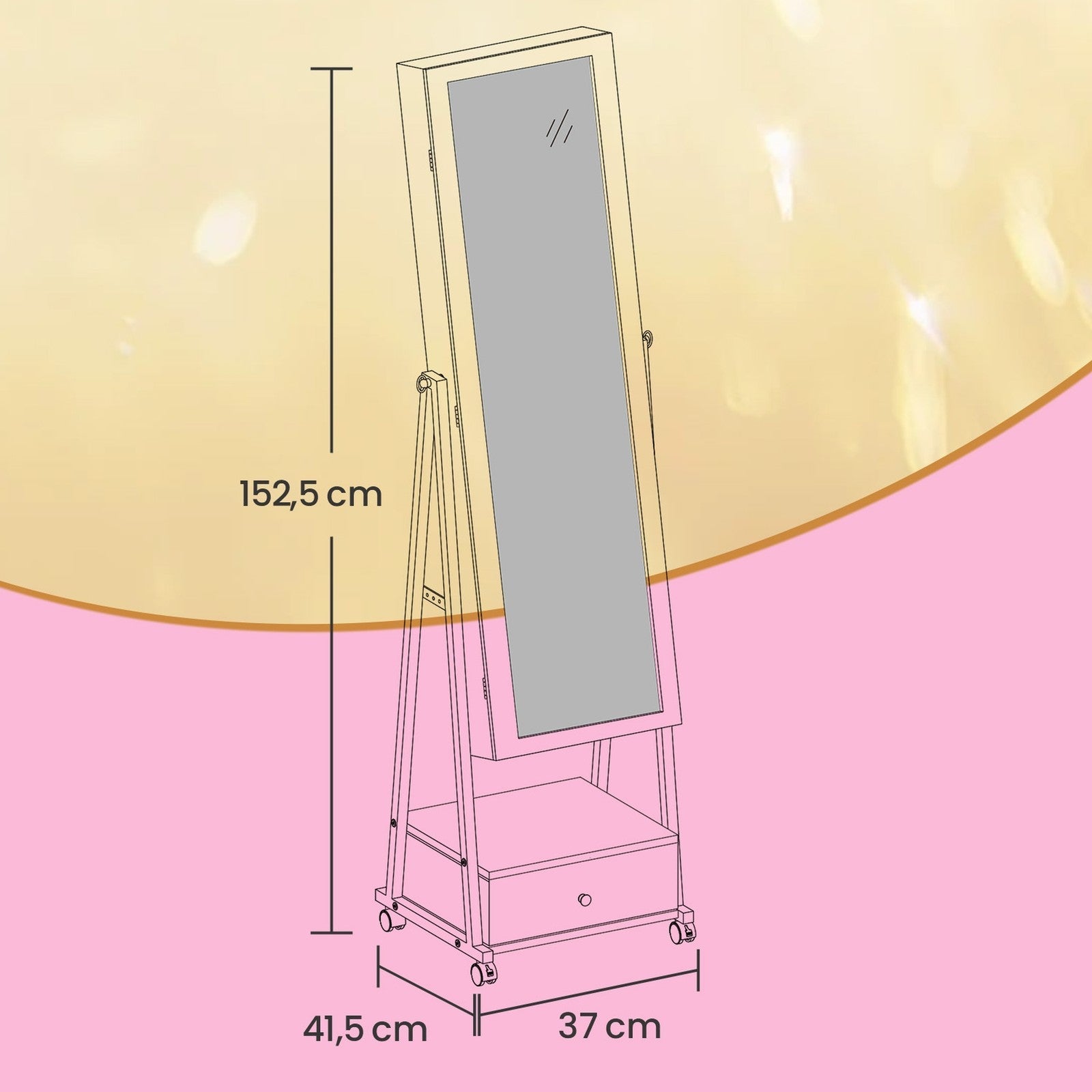 Floor Standing Jewellery Cabinet - 30L - MDF - Lockable Organizer
